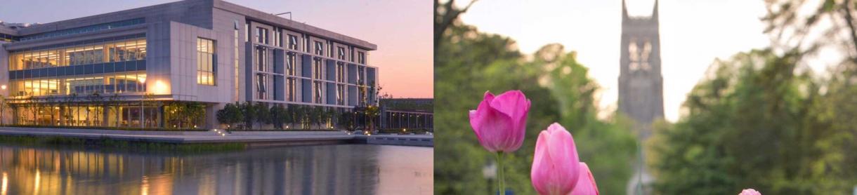 Collage of DKU campus building next to Duke campus building